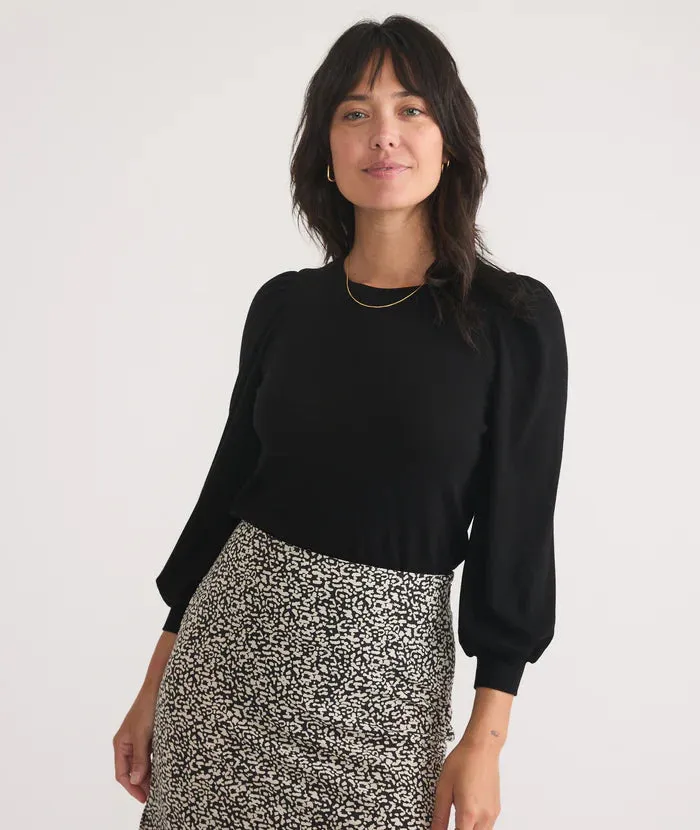 Lexi Rib Puff Sleeve Top in Black sold by Cave and Post