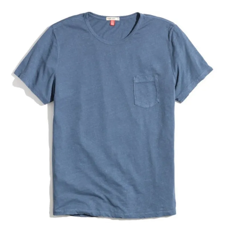 Short Sleeve Hemp Cotton Pocket Tee in Dark Denim sold by Cave and Post