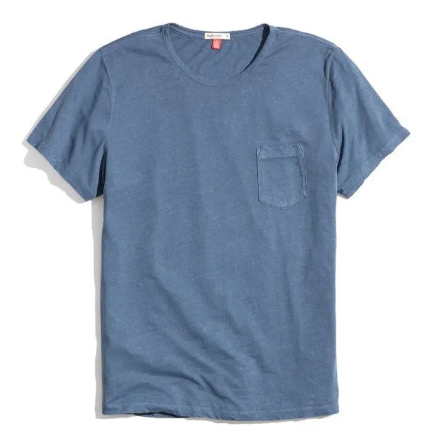 Short Sleeve Hemp Cotton Pocket Tee in Dark Denim sold by Cave and Post