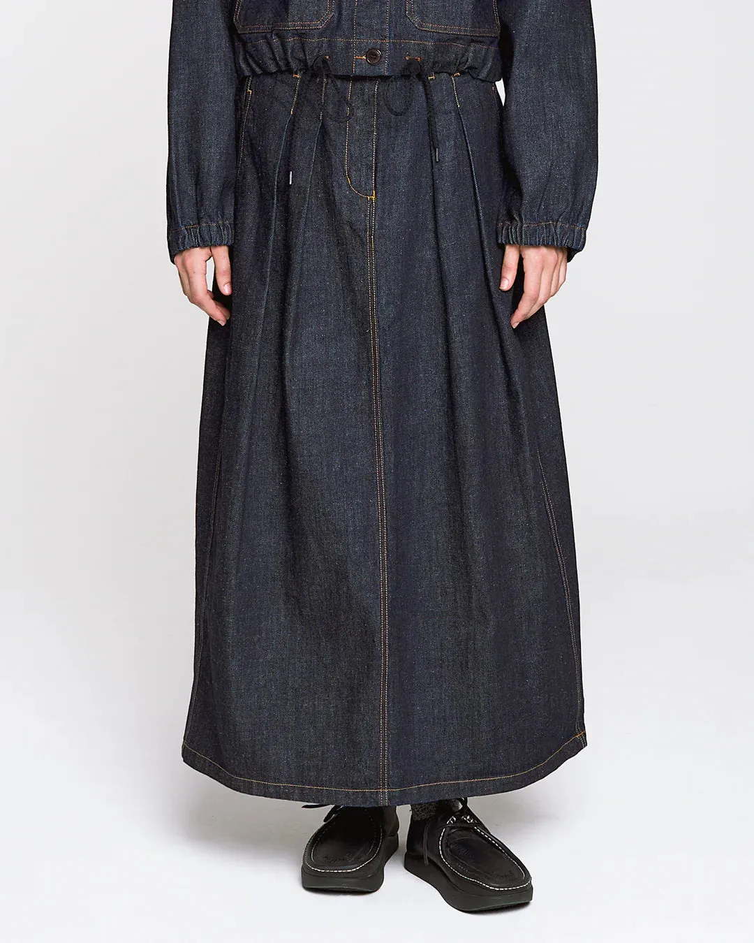 G.o.D Bulb Skirt Hemp Denim Indigo sold by Cave and Post