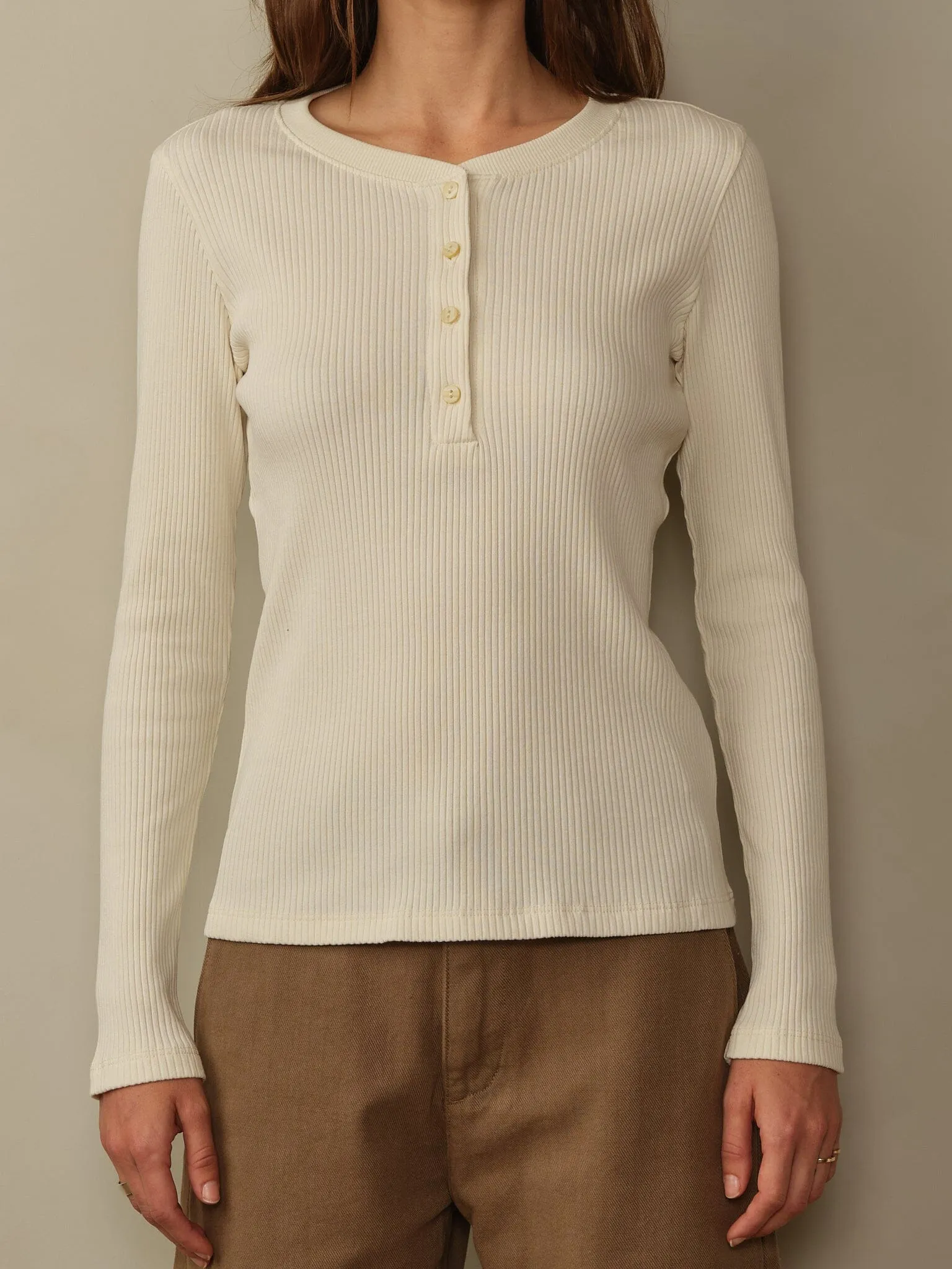 Women's Tasman Ribbed Henley - Stone sold by Cave and Post product image thumbnail 3