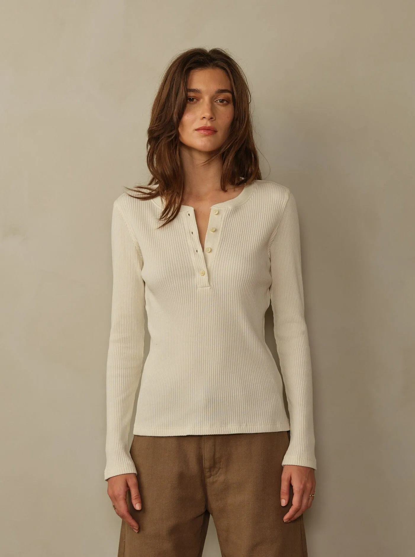 Women's Tasman Ribbed Henley - Stone sold by Cave and Post product image thumbnail 2