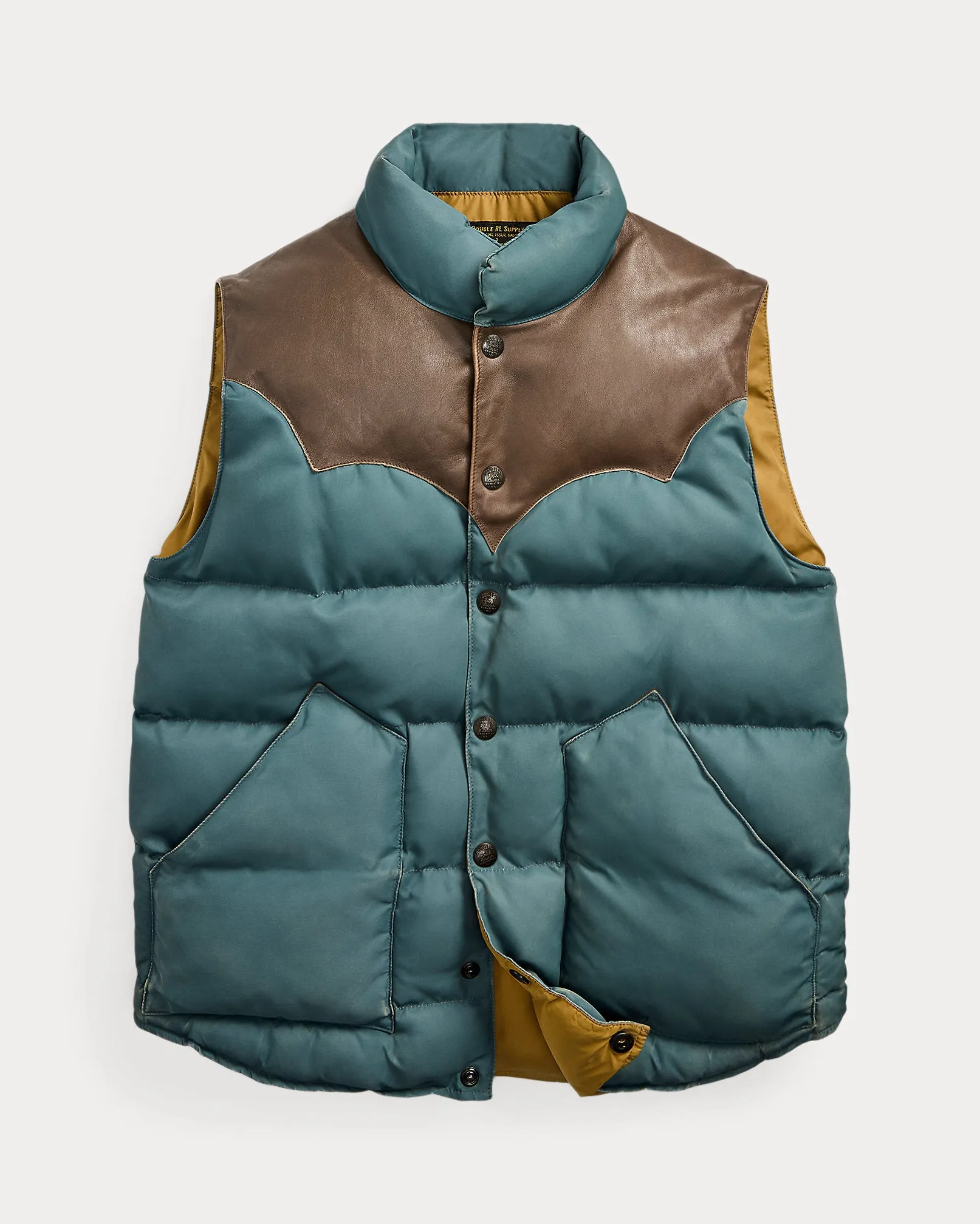 RRL Leather-Yoke Quilted Vest sold by Cave and Post