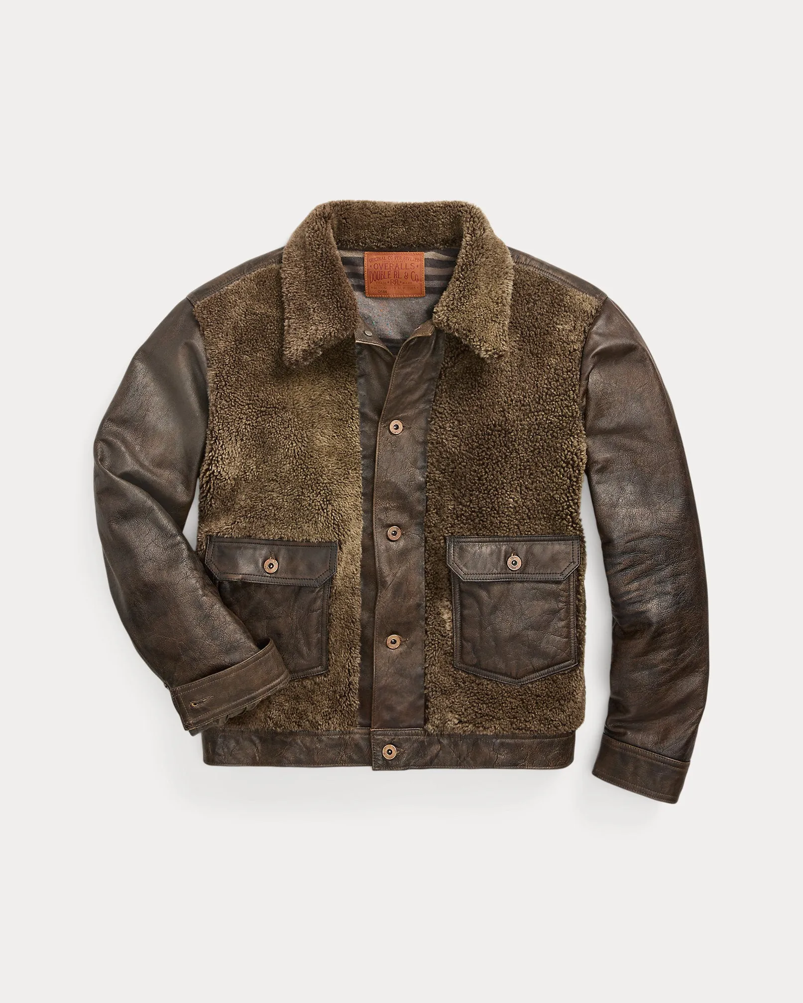 RRL Shearling-Paneled Leather Jacket sold by Cave and Post