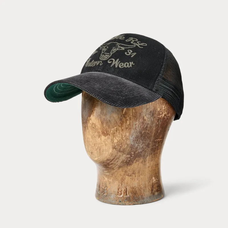 RRL Embroidered Denim Trucker Cap made by Cave and Post