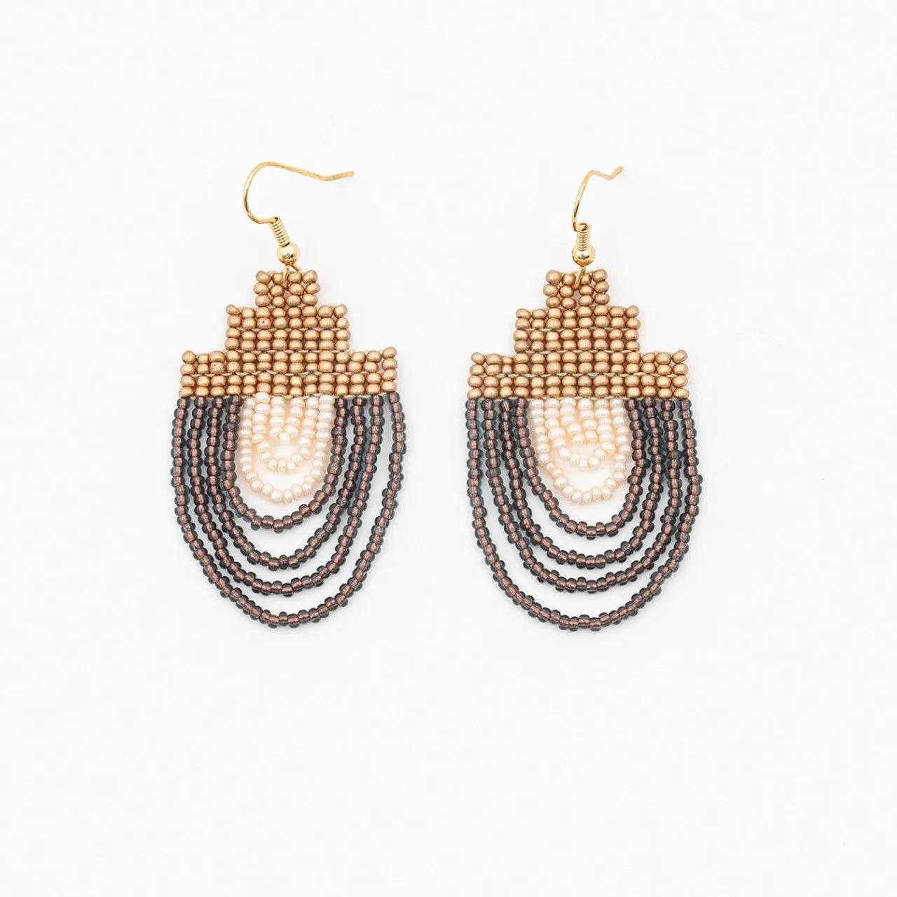 Mayan Pyramid Beaded Earring - Gold Neutral sold by Cave and Post