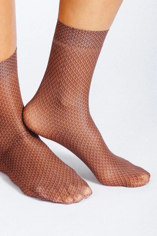 Ollie Patterned Nylon Ankle Sock - Orange made by Cave and Post