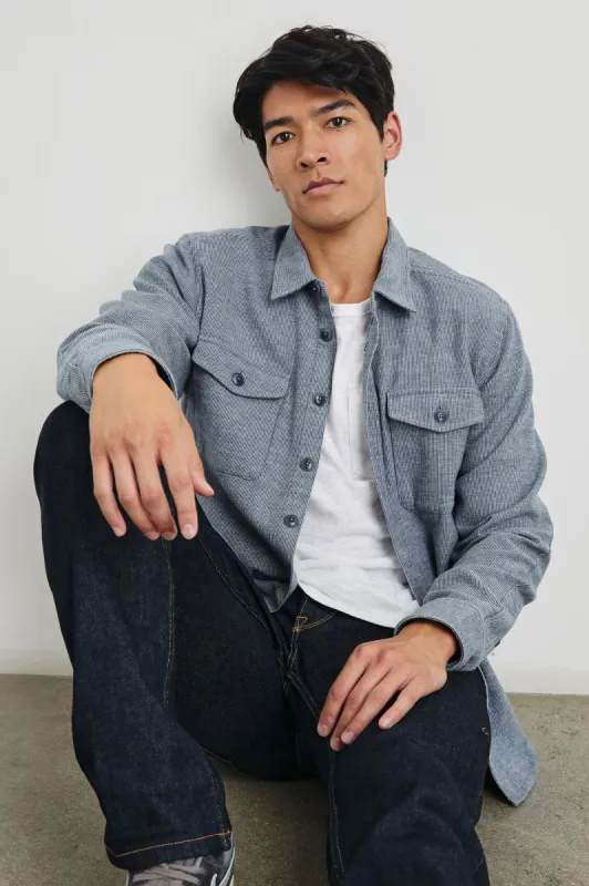 Burr shirt Jacket - Denim White sold by Cave and Post