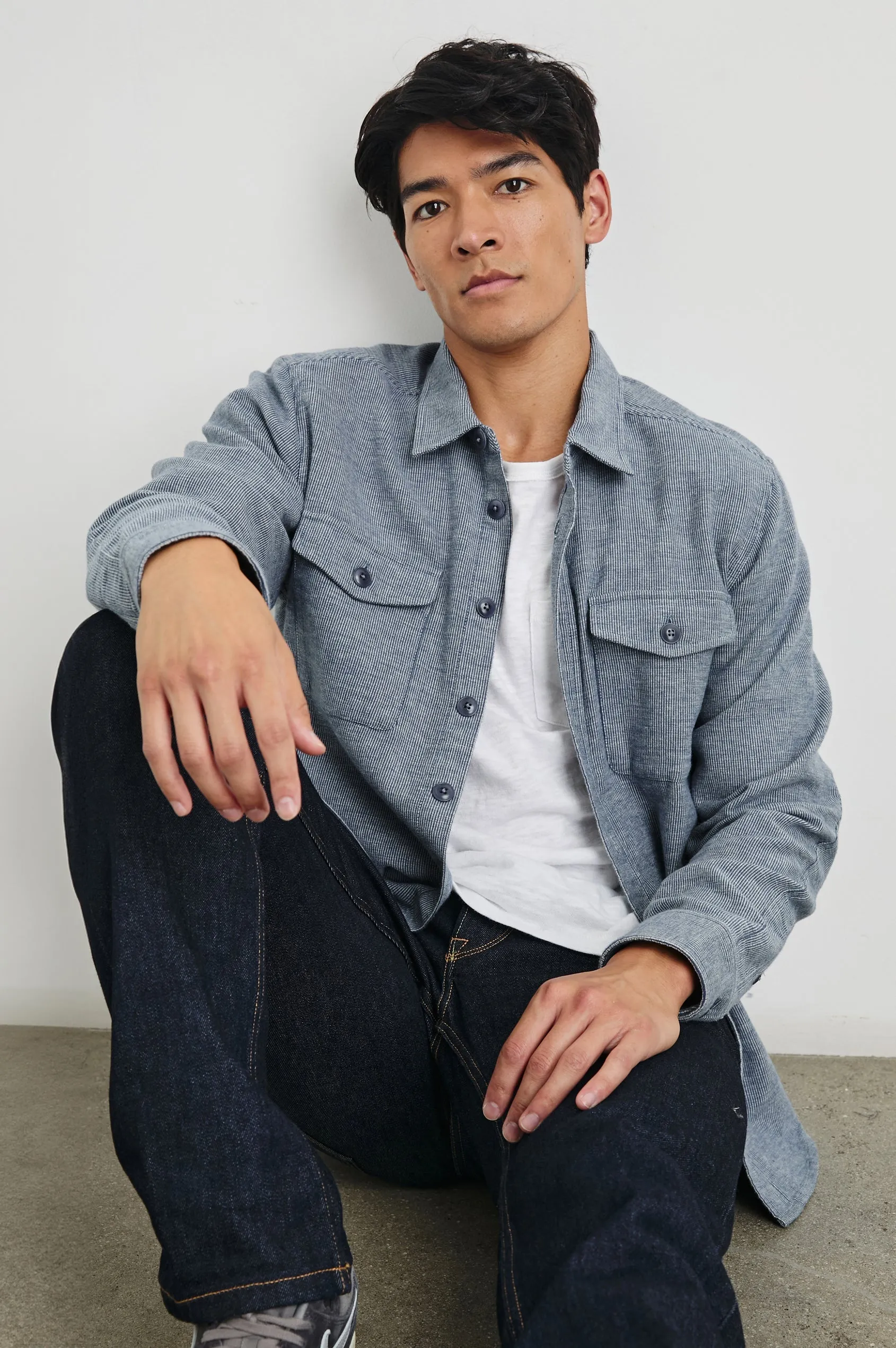 Burr shirt Jacket - Denim White sold by Cave and Post