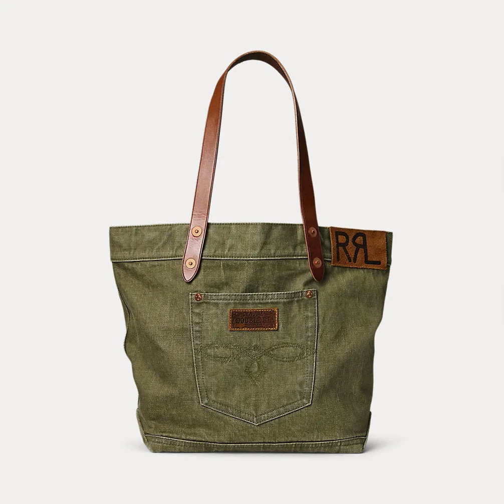 RRL Leather-Trim Twill Tote - Olive sold by Cave and Post