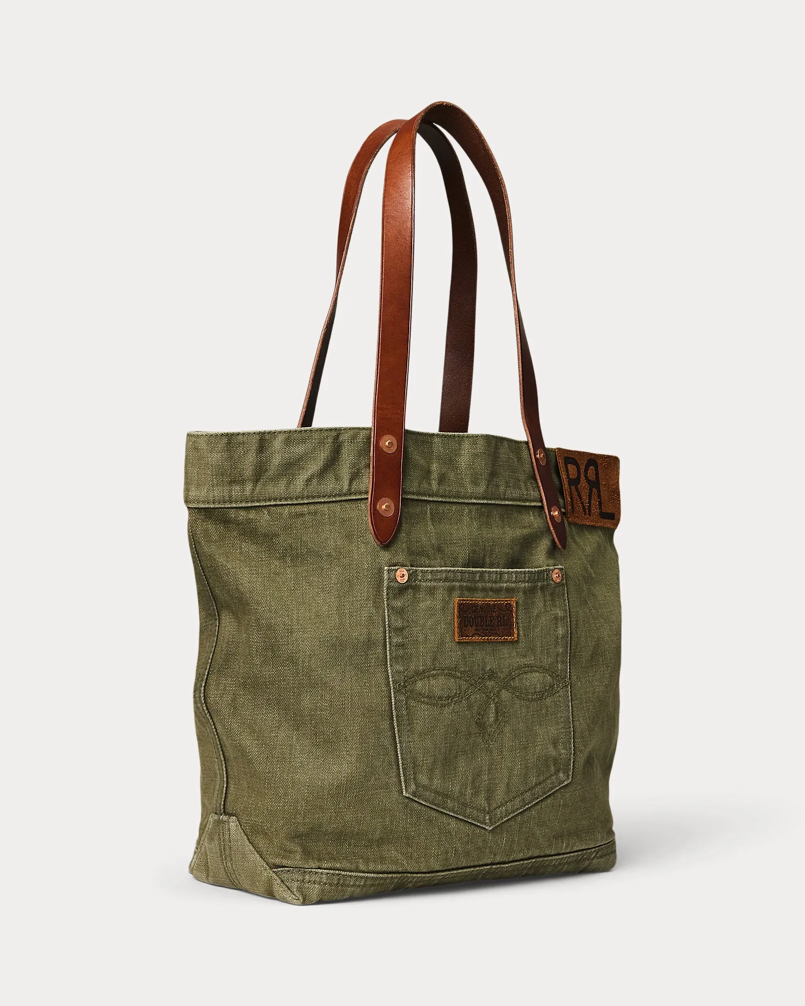 RRL Leather-Trim Twill Tote - Olive sold by Cave and Post product image thumbnail 2