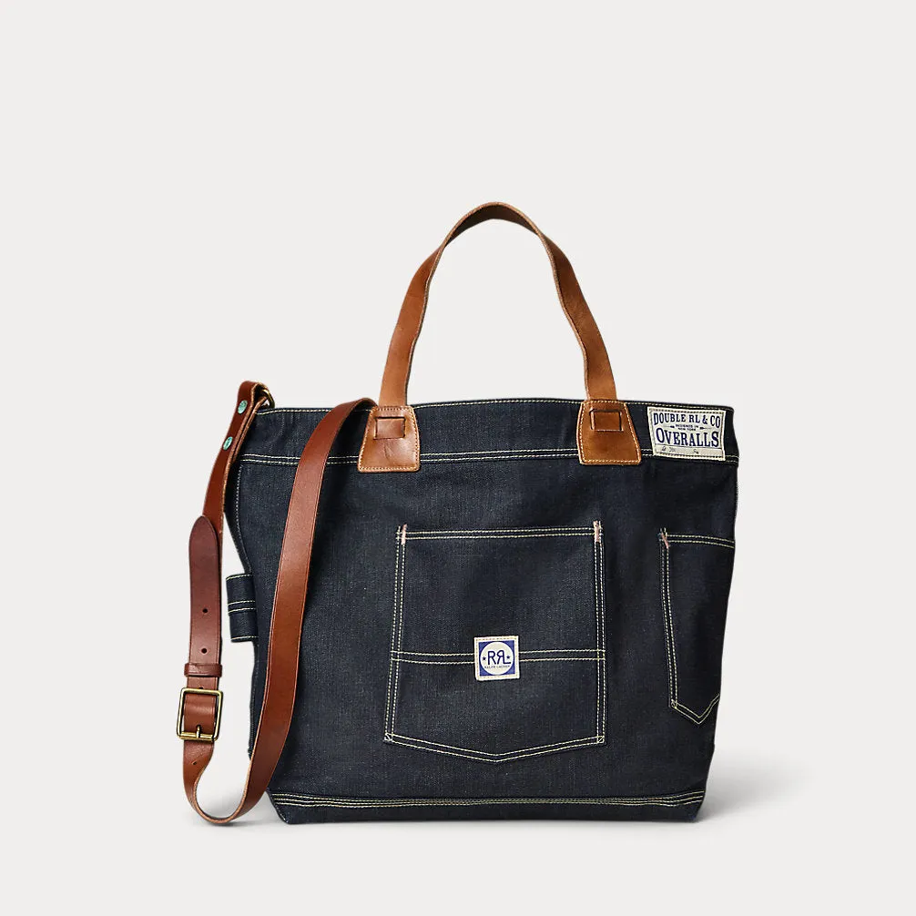RRL Leather-Trim Indigo Denim Tote sold by Cave and Post