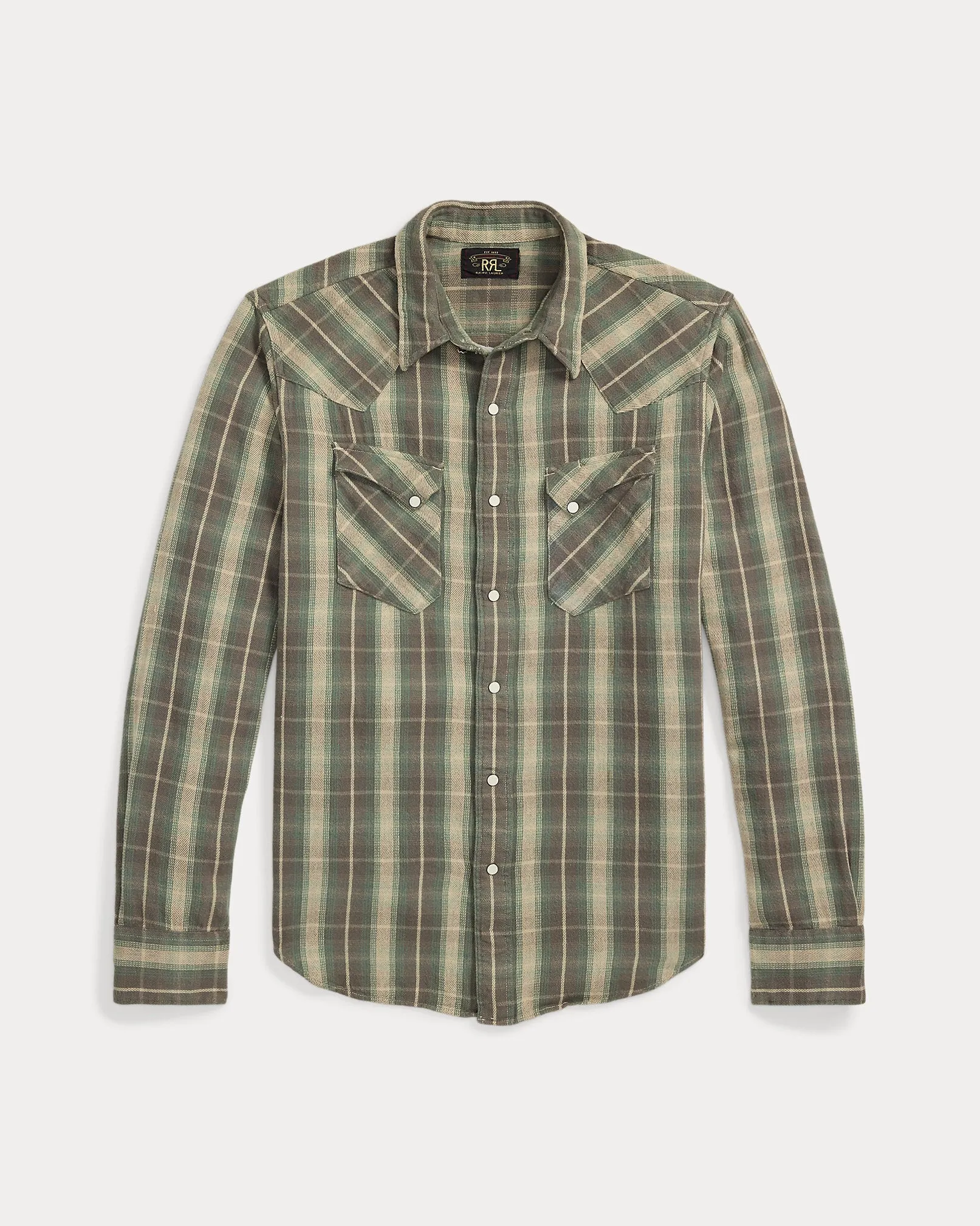 RRL Slim Fit Plaid Twill Western Shirt sold by Cave and Post