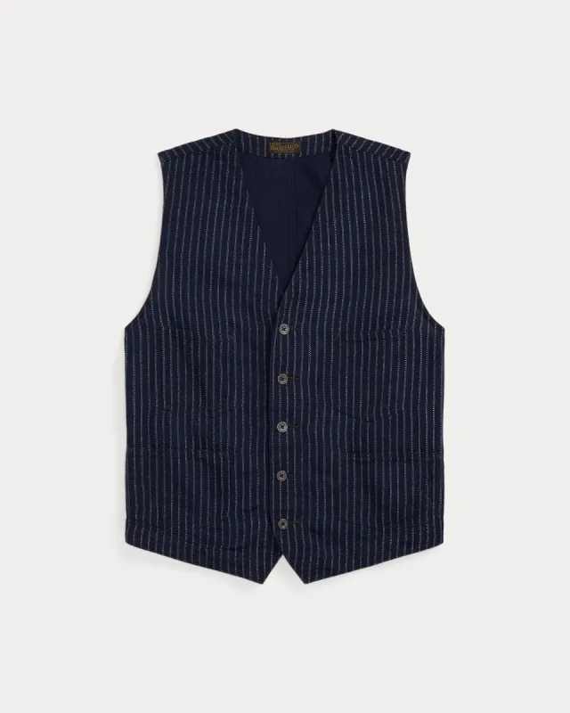 RRL Indigo Twill Vest sold by Cave and Post