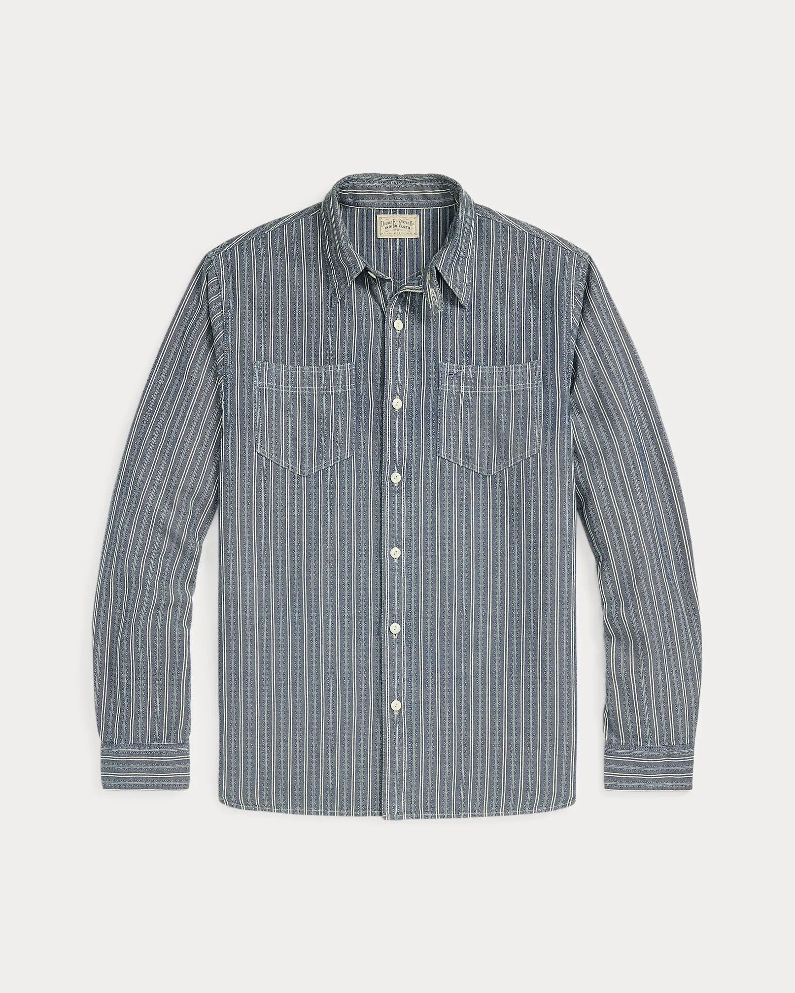 RRL Striped Dobby-Chambray Workshirt sold by Cave and Post