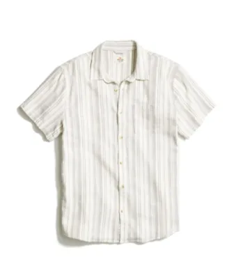 Stretch Selvage Short Sleeve Shirt - Cream/Olive Stripe sold by Cave and Post