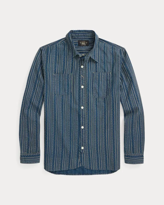 RRL Indigo Print Workshirt sold by Cave and Post