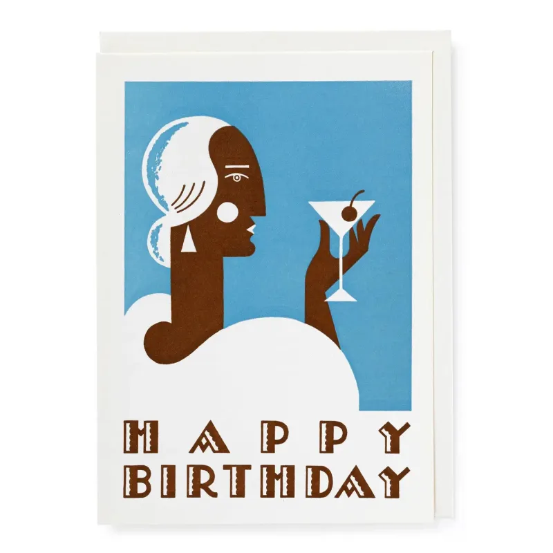 Happy Birthday Art Deco Greeting Card sold by Cave and Post