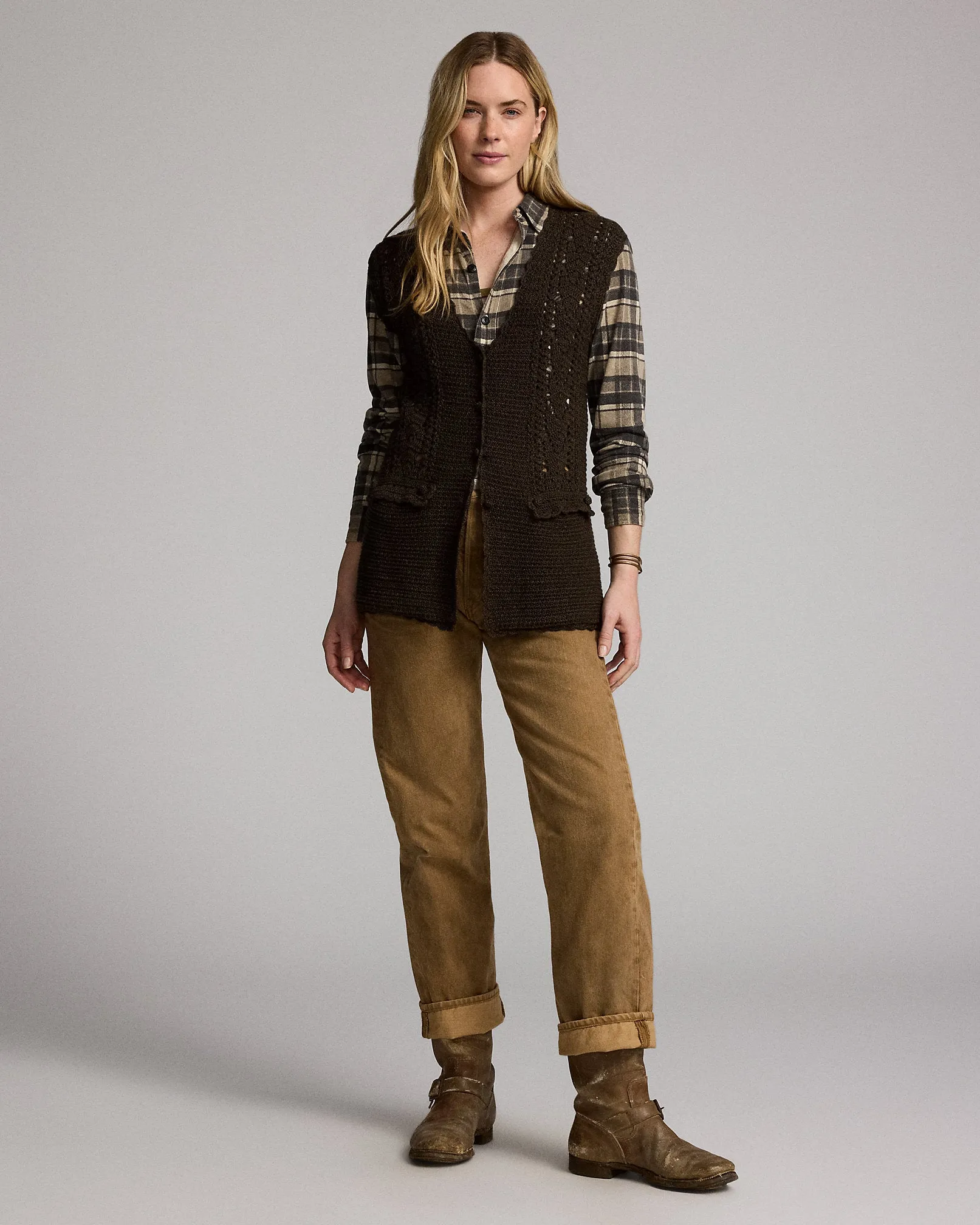 RRL Crochet-Paneled Knit Cotton Vest sold by Cave and Post product image thumbnail 3