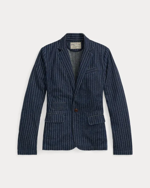 RRL Indigo Dot-Stripe Denim Blazer sold by Cave and Post