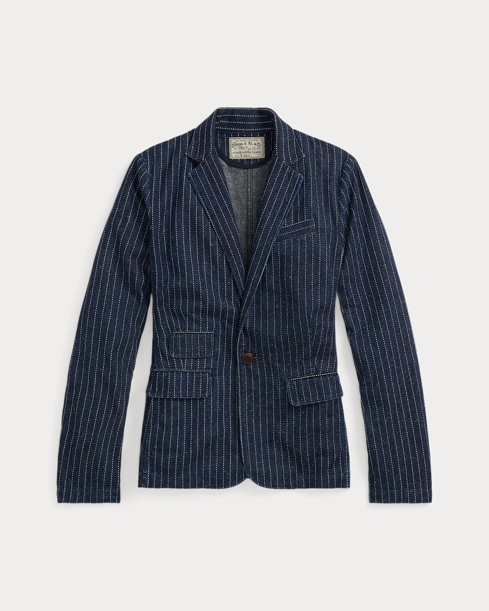 RRL Indigo Dot-Stripe Denim Blazer sold by Cave and Post