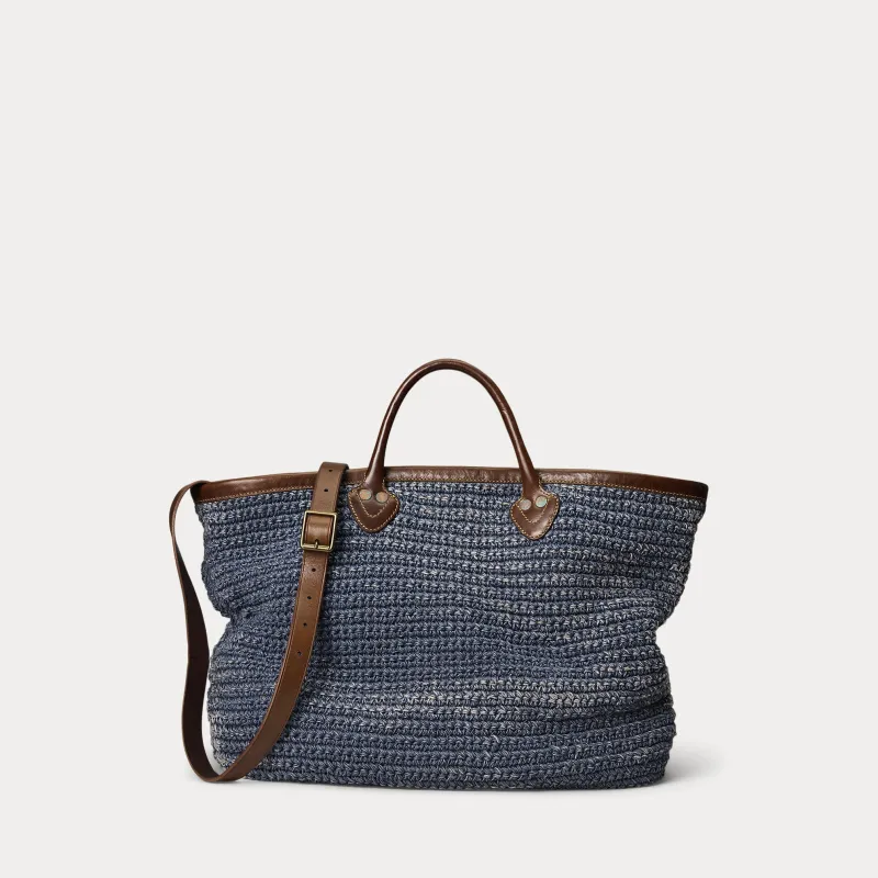 RRL Leather-Trim Handwoven Indigo Tote sold by Cave and Post