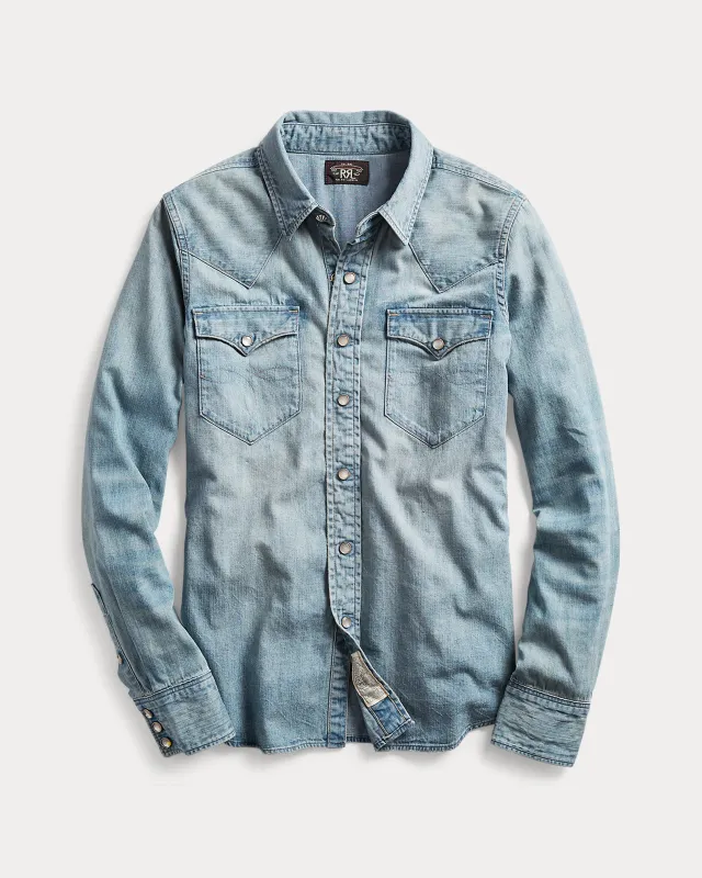 RRL Indigo Denim Western Shirt sold by Cave and Post