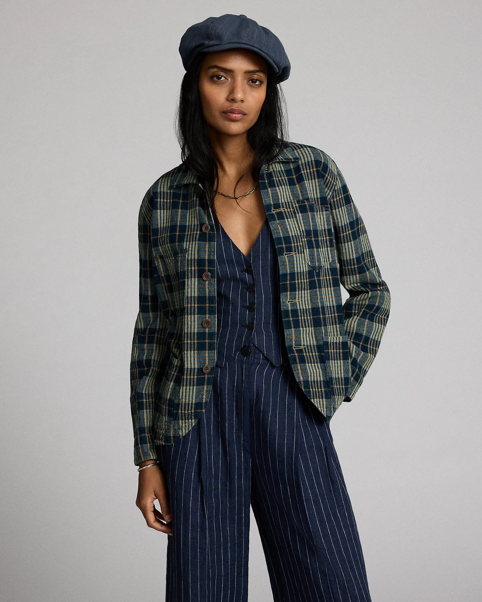 RRL Indigo Plaid Cotton-Linen Work Jacket sold by Cave and Post product image thumbnail 2