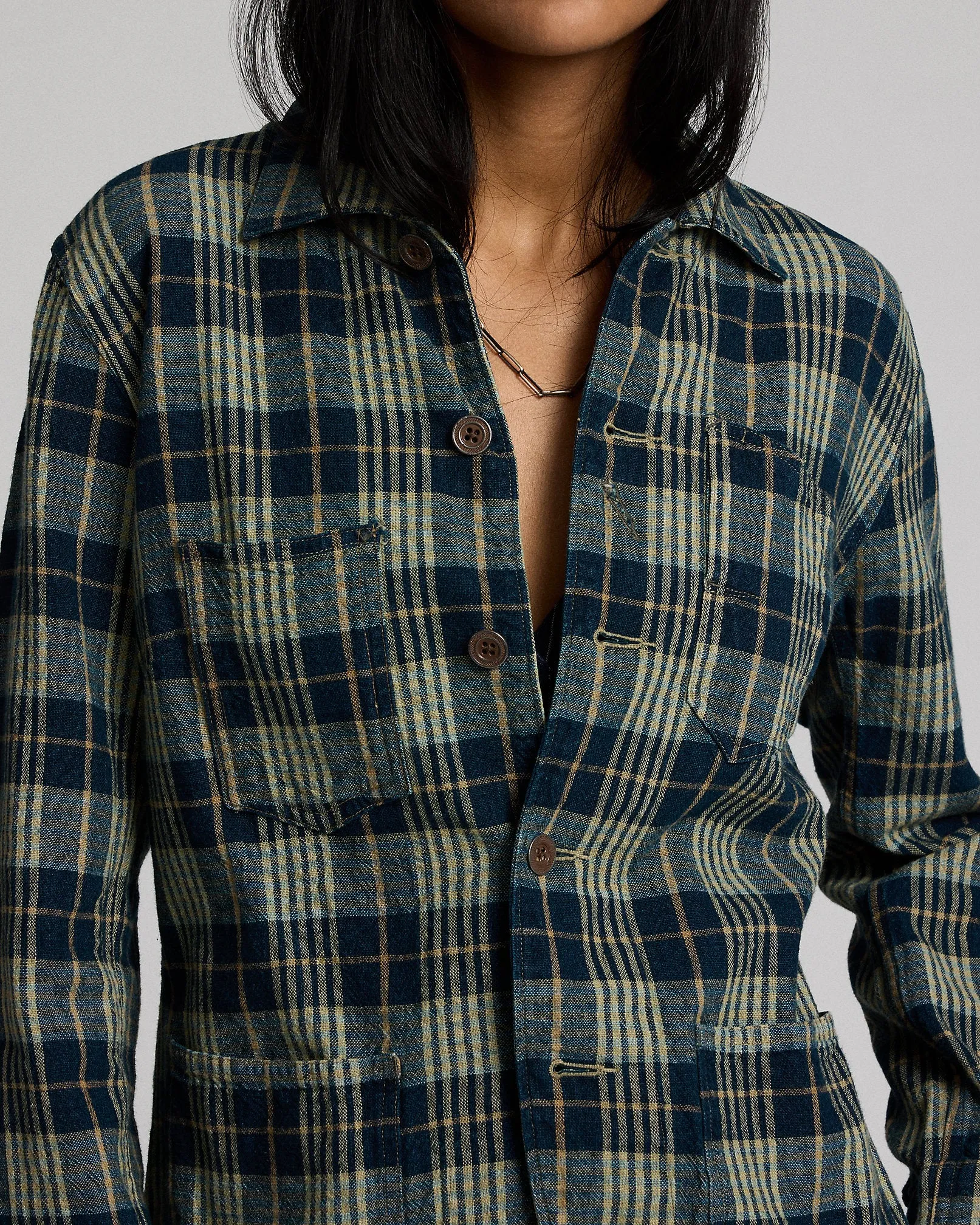 RRL Indigo Plaid Cotton-Linen Work Jacket sold by Cave and Post product image thumbnail 5