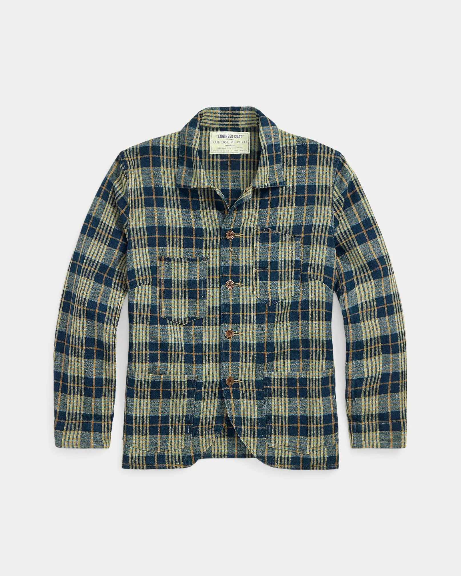 RRL Indigo Plaid Cotton-Linen Work Jacket sold by Cave and Post