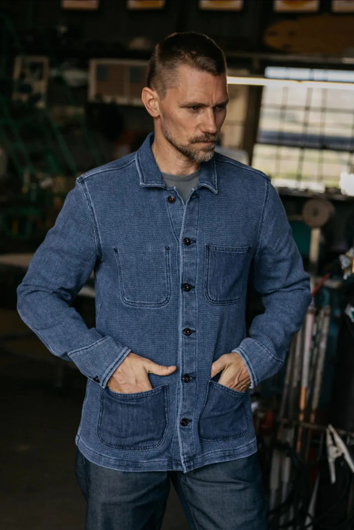 The Vise Heirloom Sashiko Patch Work - Light Indigo sold by Cave and Post