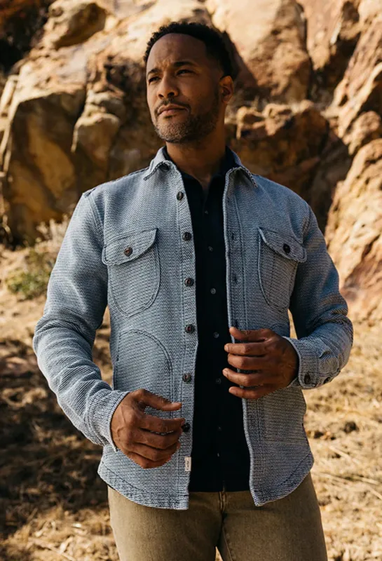 The Anvil Birds Eye Sashiko - Light Indigo sold by Cave and Post