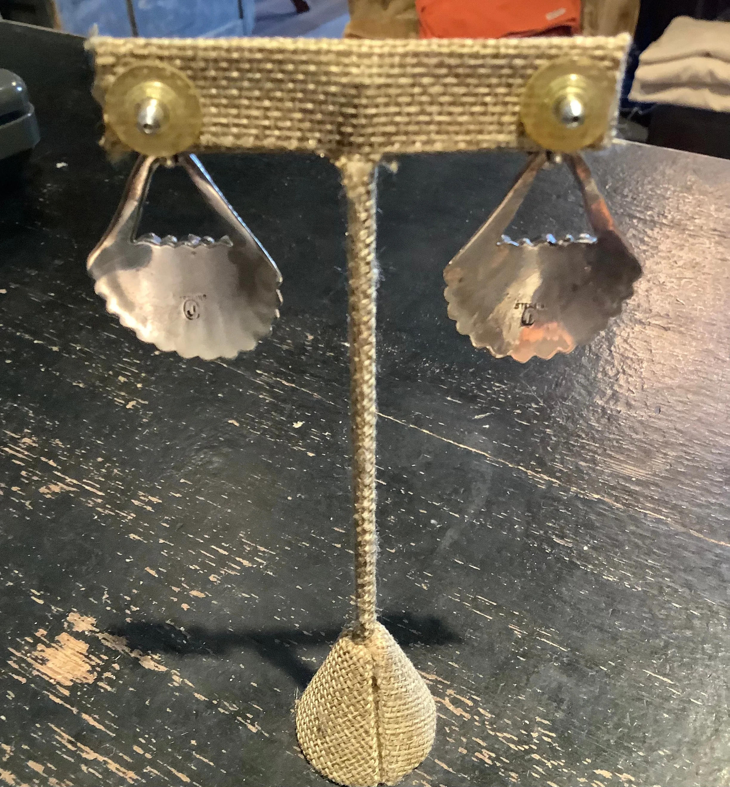 Vintage Sterling Silver Turquoise and Coral Earrings sold by Cave and Post product image thumbnail 2