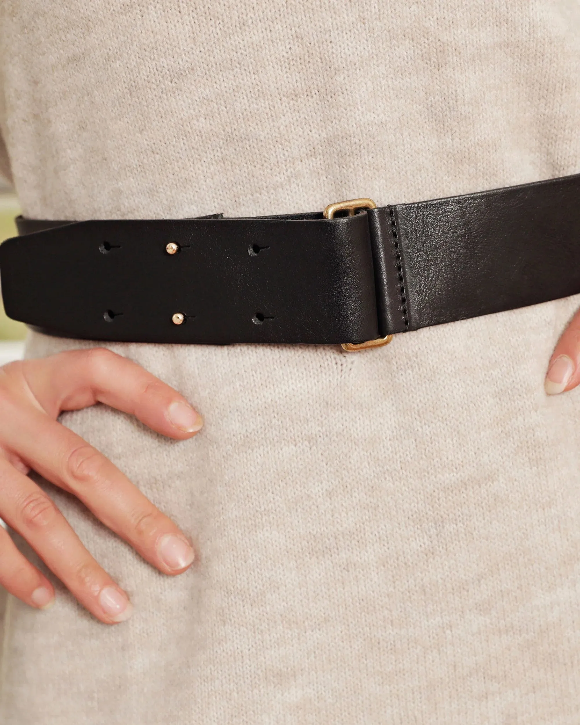 Vera | Wide Leather Waist Belt | Double Prong Closure - Black sold by Cave and Post product image thumbnail 2
