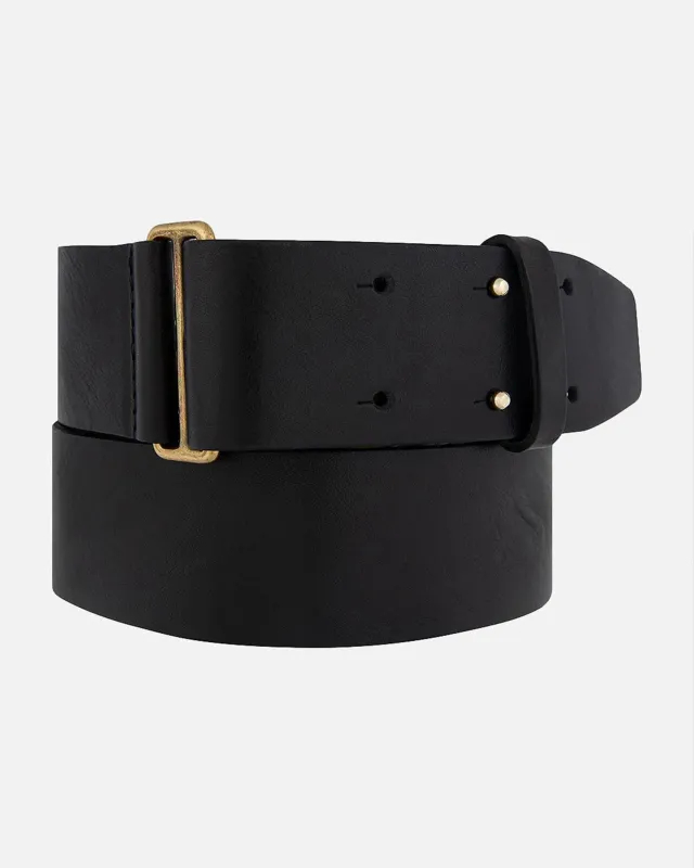 Vera | Wide Leather Waist Belt | Double Prong Closure - Black sold by Cave and Post