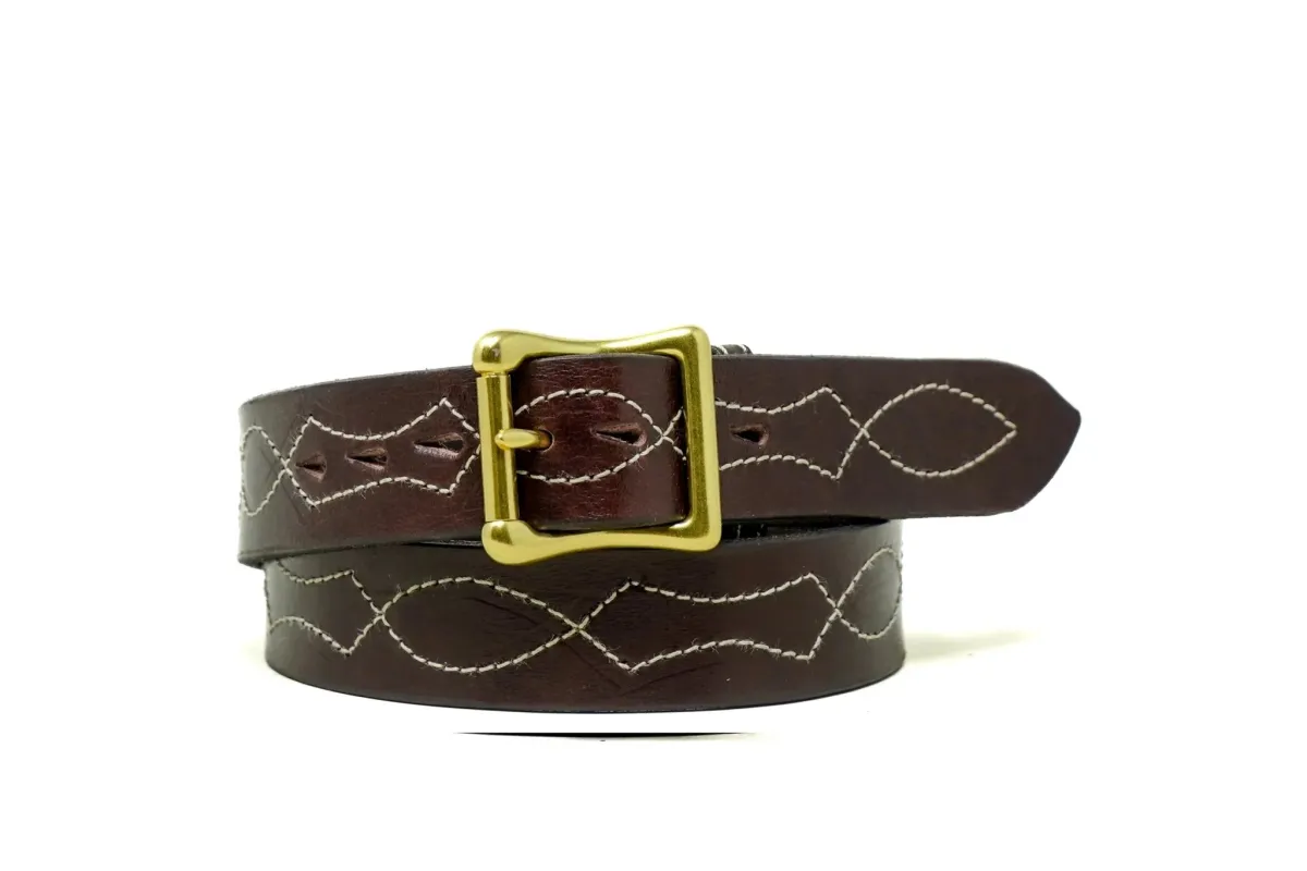 Embroidered Lucky Belt 1 1/4" - Mahogony sold by Cave and Post