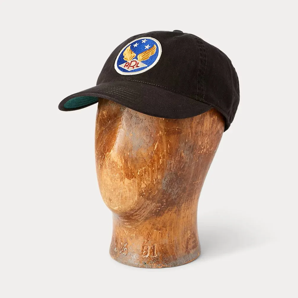 RRL Winged-Logo Twill Ball Cap - Black sold by Cave and Post