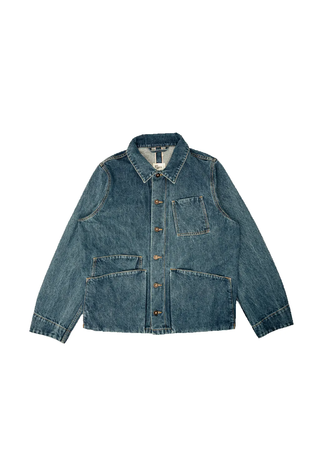 Amos Chore Coat - Stonewashed15oz Japanese Selvedge Denim sold by Cave and Post