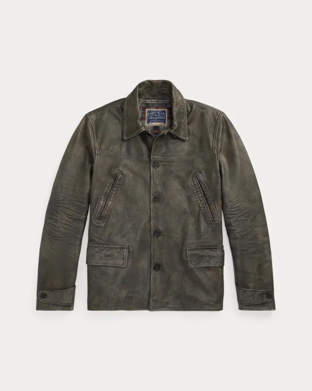 RRL Indigo Leather Car Coat sold by Cave and Post
