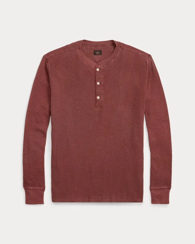 RRL Garment-Dyed Waffle-Knit Henley Shirt - Wine sold by Cave and Post