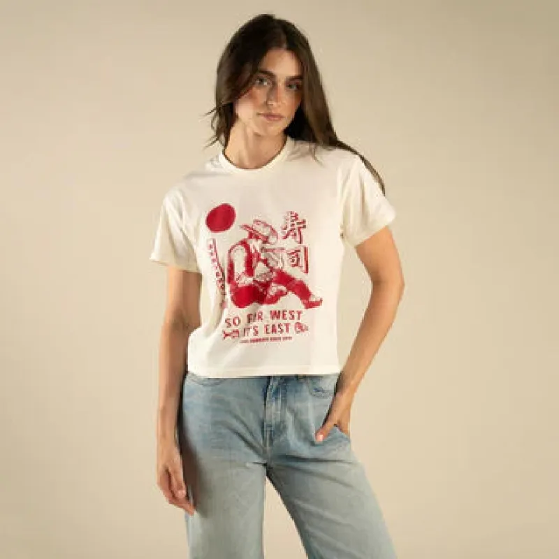 So Far West Boxy Tee - Vintage White Red Print sold by Cave and Post