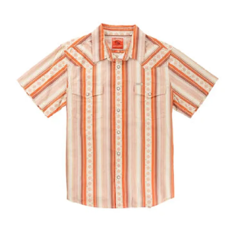 The Wyatt Pearl Snap Short Sleeve Serape Shirt - Cream/Clay sold by Cave and Post