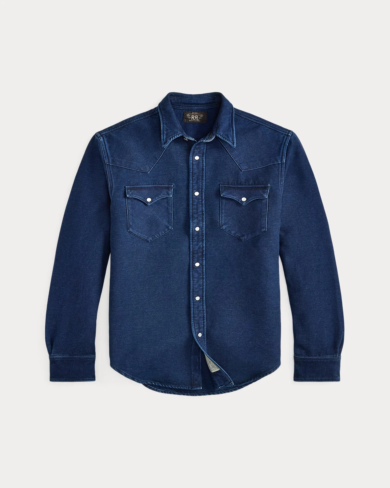 RRL Slim Fit Indigo Chamois Western Shirt sold by Cave and Post