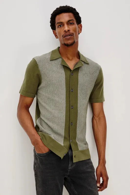 Silas Shirt - Olive Khaki Stripe sold by Cave and Post