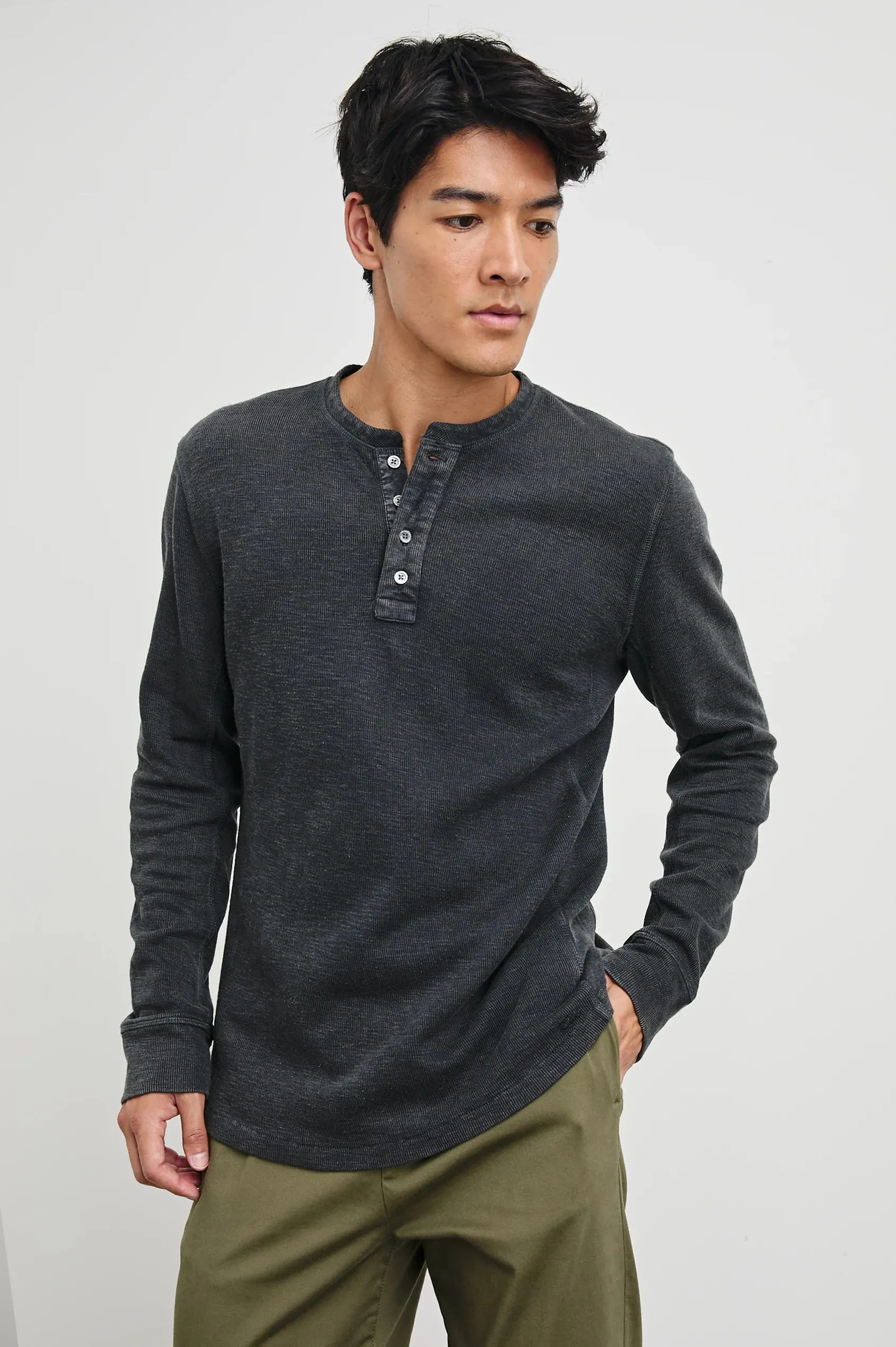 Soto Henley - Washed Black sold by Cave and Post