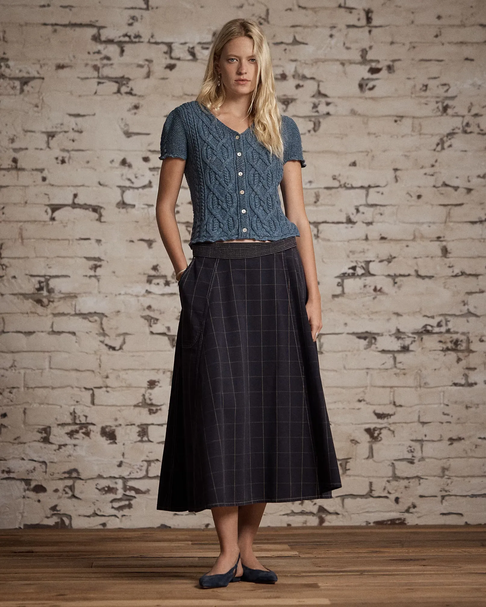 RRL Linen-Blend Cable-Knit Top sold by Cave and Post product image thumbnail 3