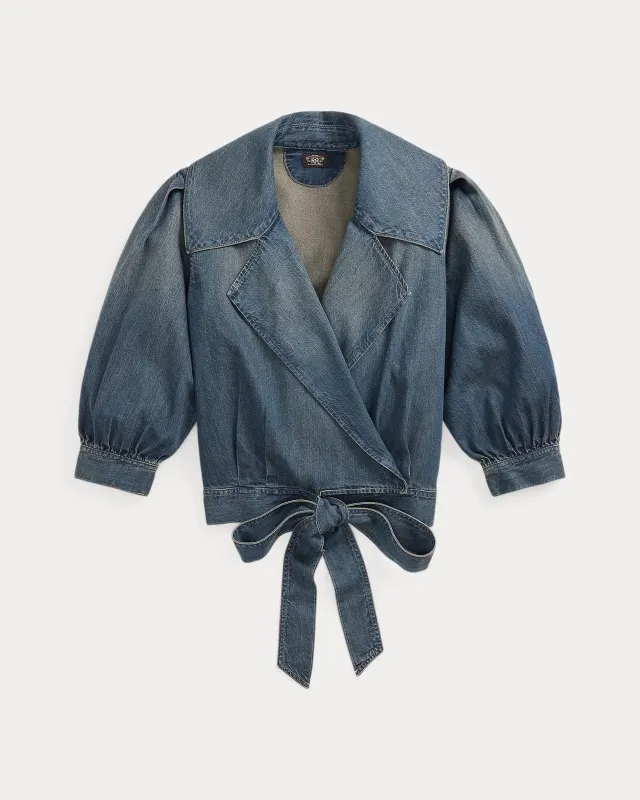 RRL Indigo Denim Wrap Blouse sold by Cave and Post