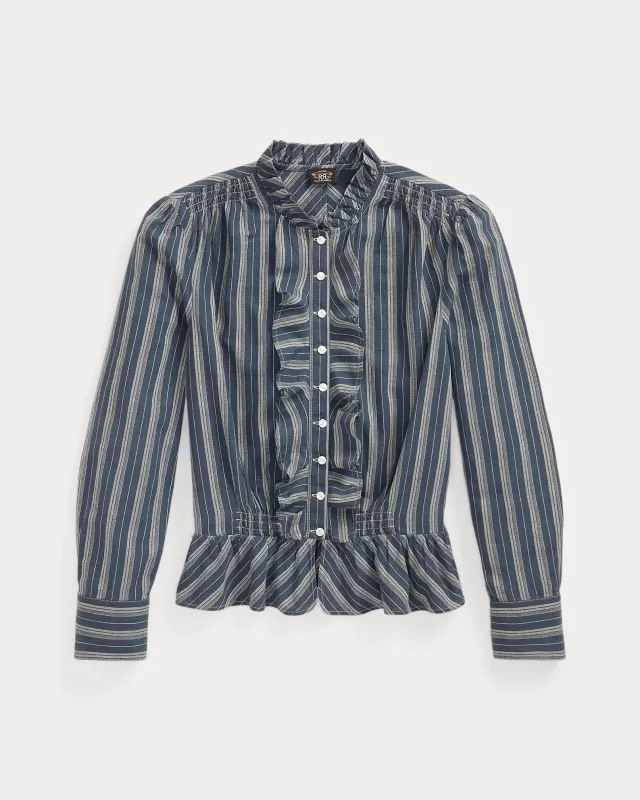 RRL Ruffle-Trim Striped Cotton Blouse sold by Cave and Post