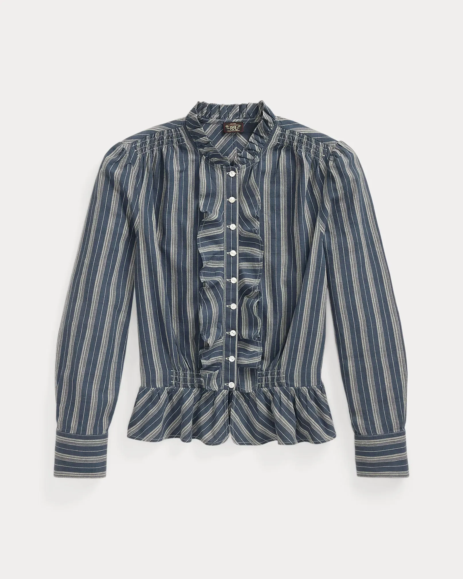 RRL Ruffle-Trim Striped Cotton Blouse sold by Cave and Post