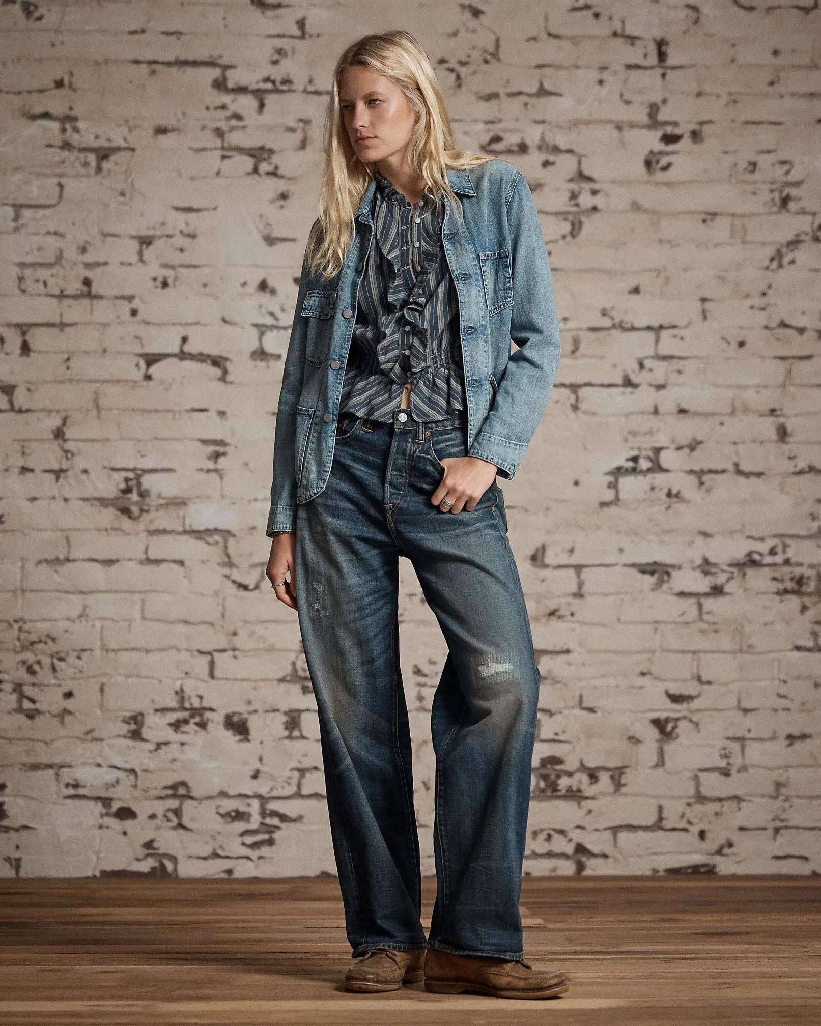 RRL Ruffle-Trim Striped Cotton Blouse sold by Cave and Post product image thumbnail 3